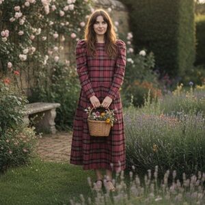 Justine Tabak Red Plaid Victoria Dress SZ XS